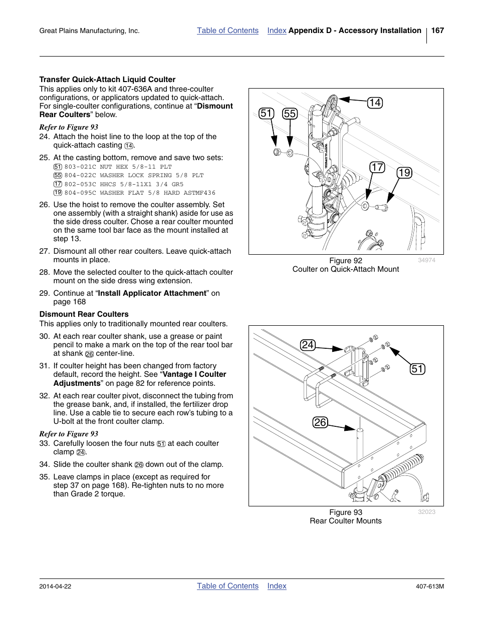 Transfer quick-attach liquid coulter, Dismount rear coulters | Great Plains NP3000A Operator Manual User Manual | Page 171 / 188