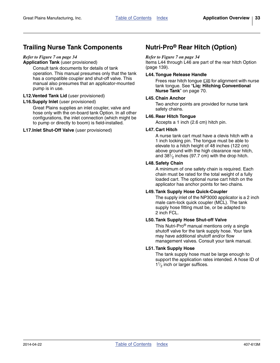 Trailing nurse tank components, Nutri-pro® rear hitch (option), Trailing nurse tank components nutri-pro | Nutri-pro, Rear hitch (option) | Great Plains NP3000A Operator Manual User Manual | Page 37 / 188