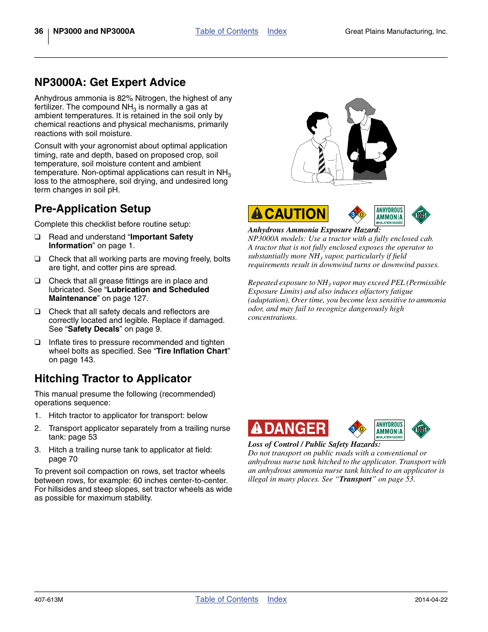 Np3000a: get expert advice, Pre-application setup, Hitching tractor to applicator | Great Plains NP3000A Operator Manual User Manual | Page 40 / 188