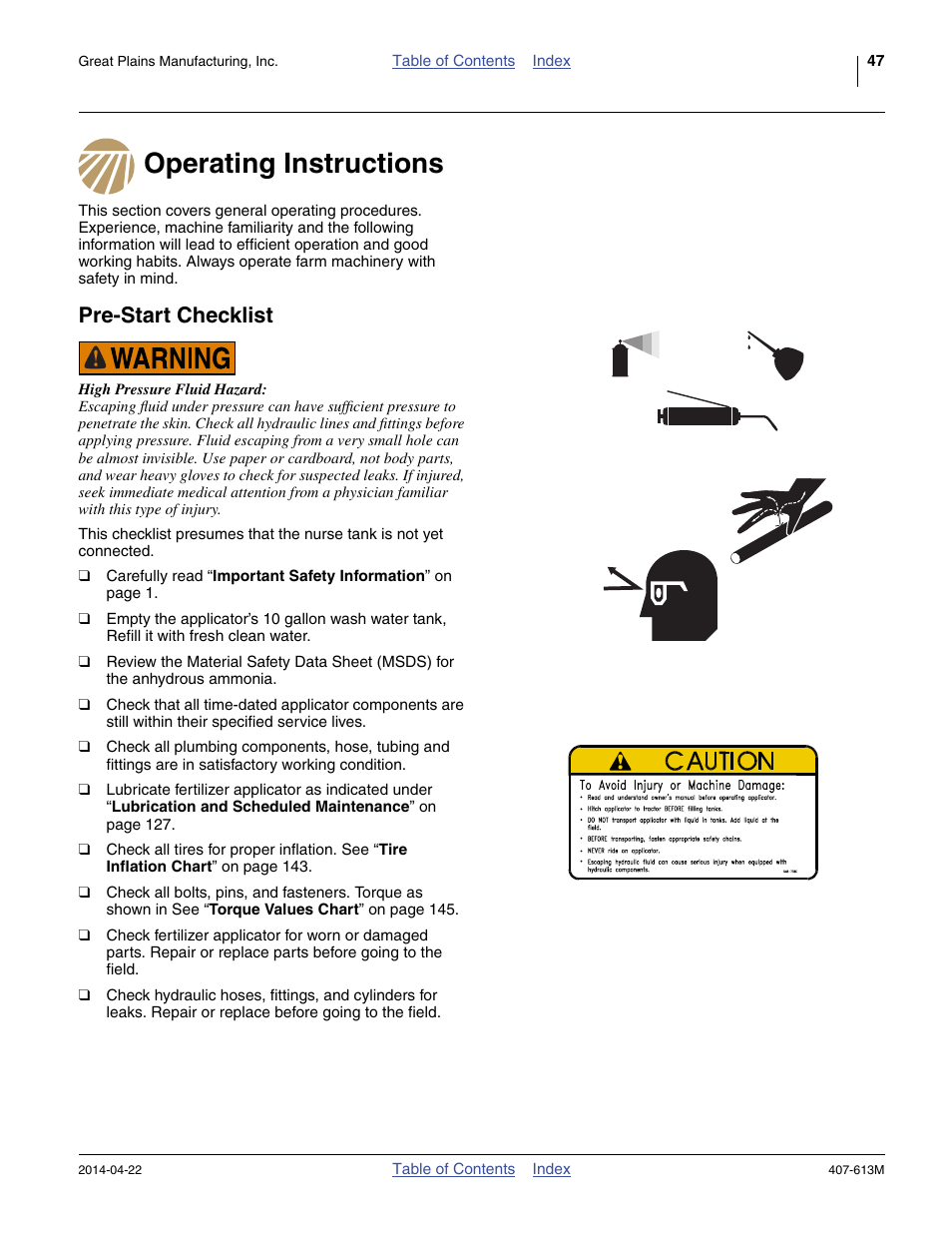 Operating instructions, Pre-start checklist, Operating instructions pre-start checklist | Great Plains NP3000A Operator Manual User Manual | Page 51 / 188