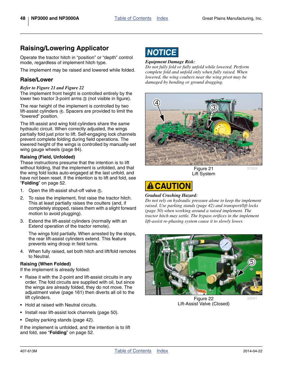 Raising/lowering applicator, Raise/lower, Raising (field, unfolded) | Raising (when folded), Raising (field, unfolded) raising (when folded) | Great Plains NP3000A Operator Manual User Manual | Page 52 / 188