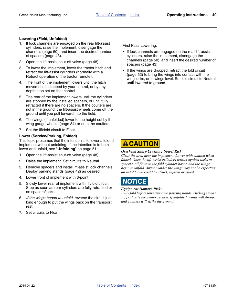 Lowering (field, unfolded), Lower (service/parking, folded) | Great Plains NP3000A Operator Manual User Manual | Page 53 / 188
