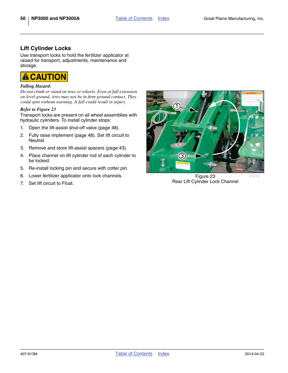 Lift cylinder locks | Great Plains NP3000A Operator Manual User Manual | Page 54 / 188