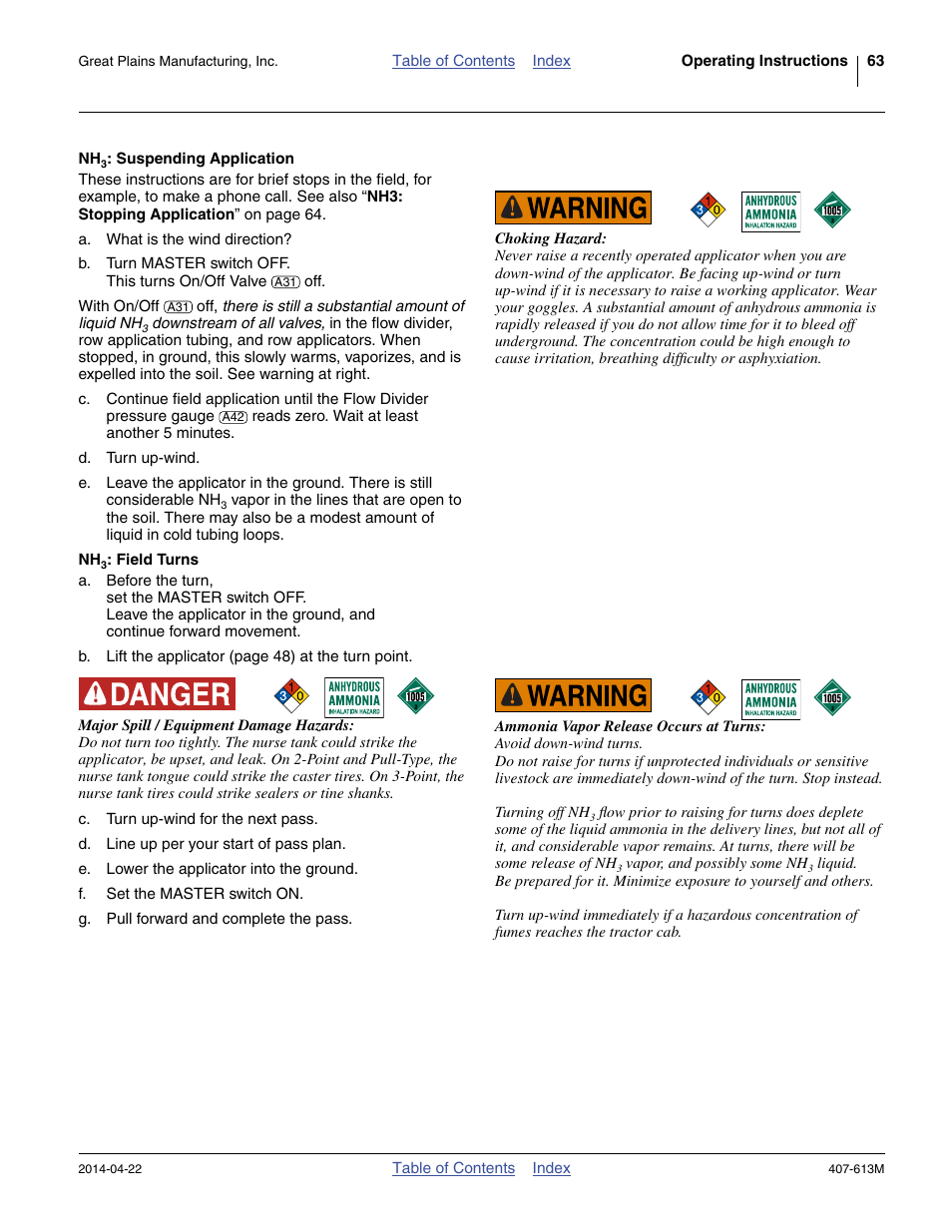 Nh3: suspending application, Nh3: field turns | Great Plains NP3000A Operator Manual User Manual | Page 67 / 188