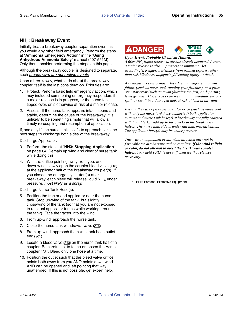 Nh3: breakaway event, Breakaway event | Great Plains NP3000A Operator Manual User Manual | Page 69 / 188