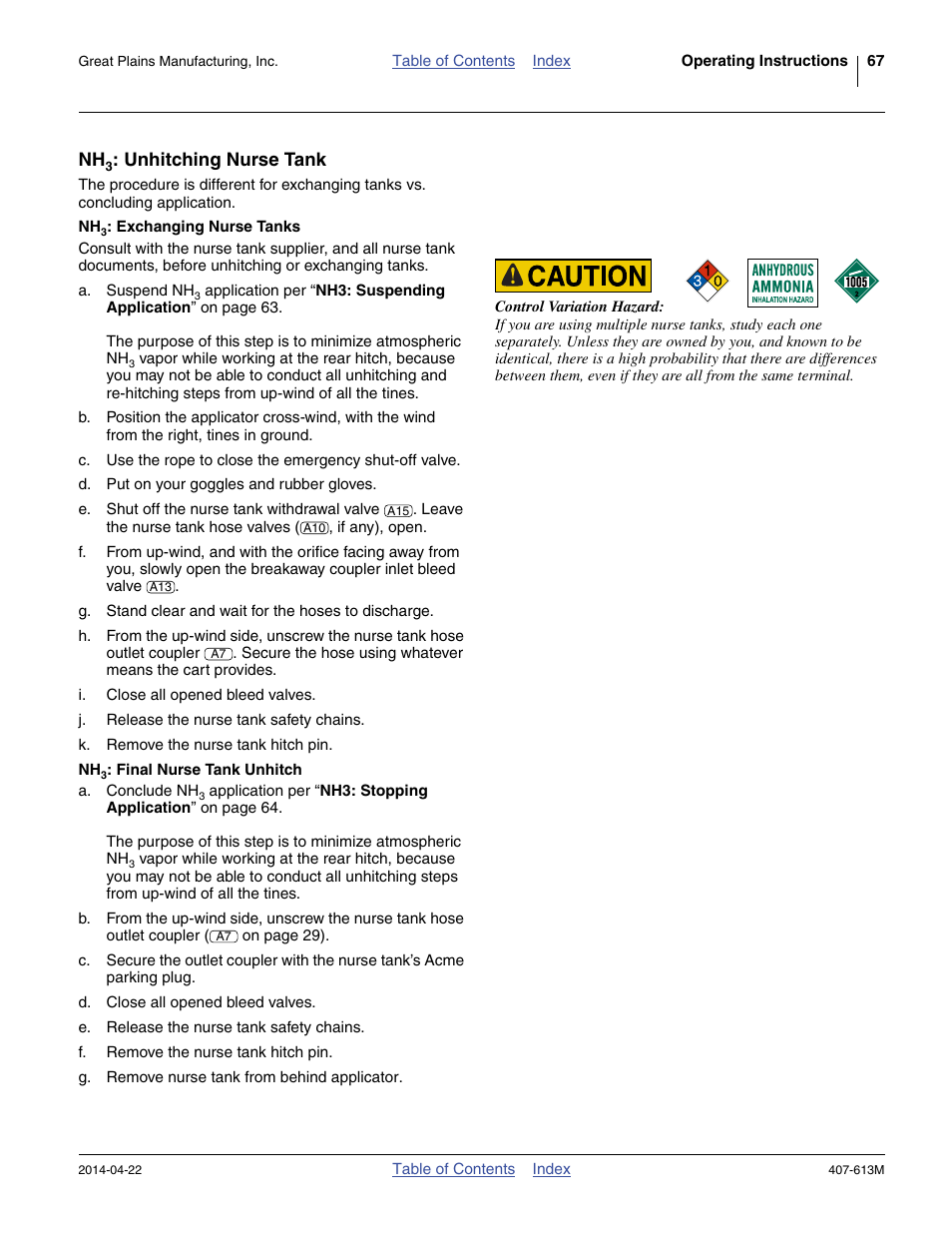 Nh3: unhitching nurse tank, Nh3: exchanging nurse tanks, Nh3: final nurse tank unhitch | Unhitching nurse tank | Great Plains NP3000A Operator Manual User Manual | Page 71 / 188