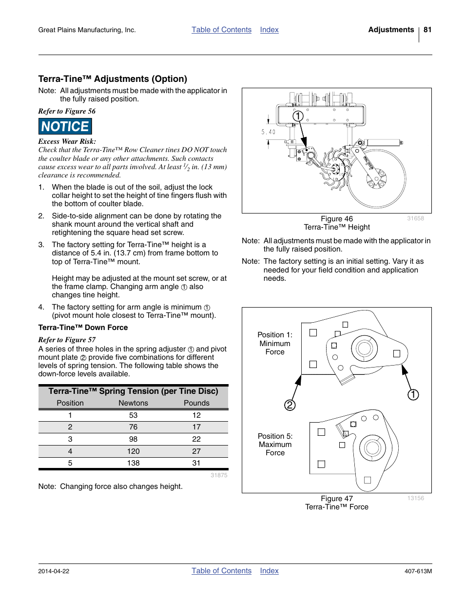 Terra-tine™ adjustments (option), Terra-tine™ down force | Great Plains NP3000A Operator Manual User Manual | Page 85 / 188