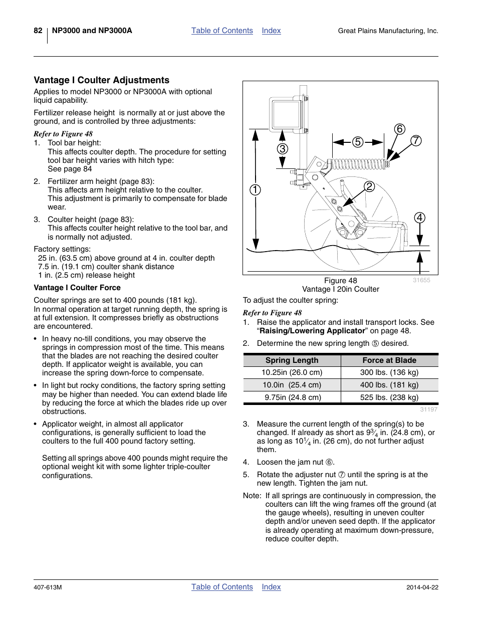 Vantage i coulter adjustments, Vantage i coulter force | Great Plains NP3000A Operator Manual User Manual | Page 86 / 188