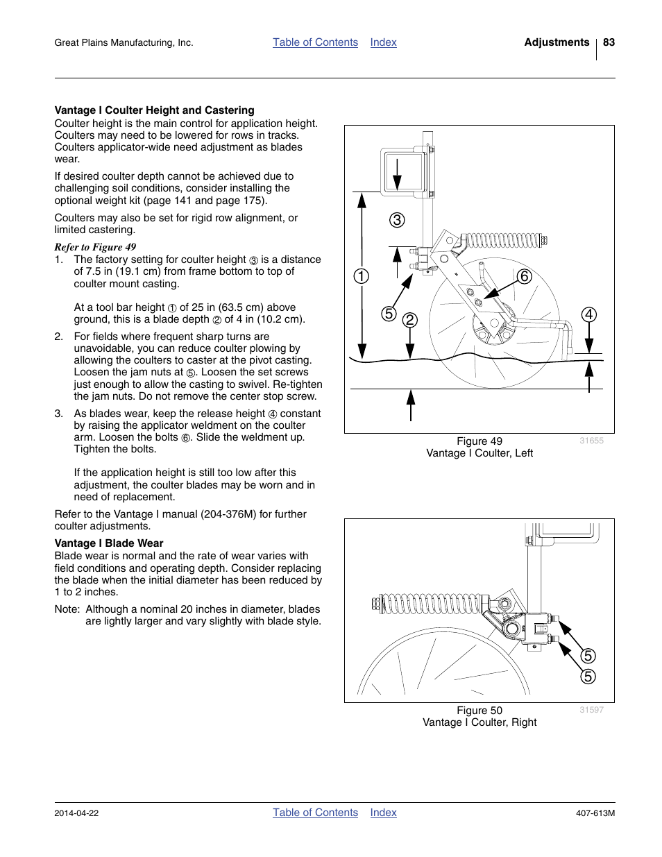 Vantage i coulter height and castering, Vantage i blade wear | Great Plains NP3000A Operator Manual User Manual | Page 87 / 188