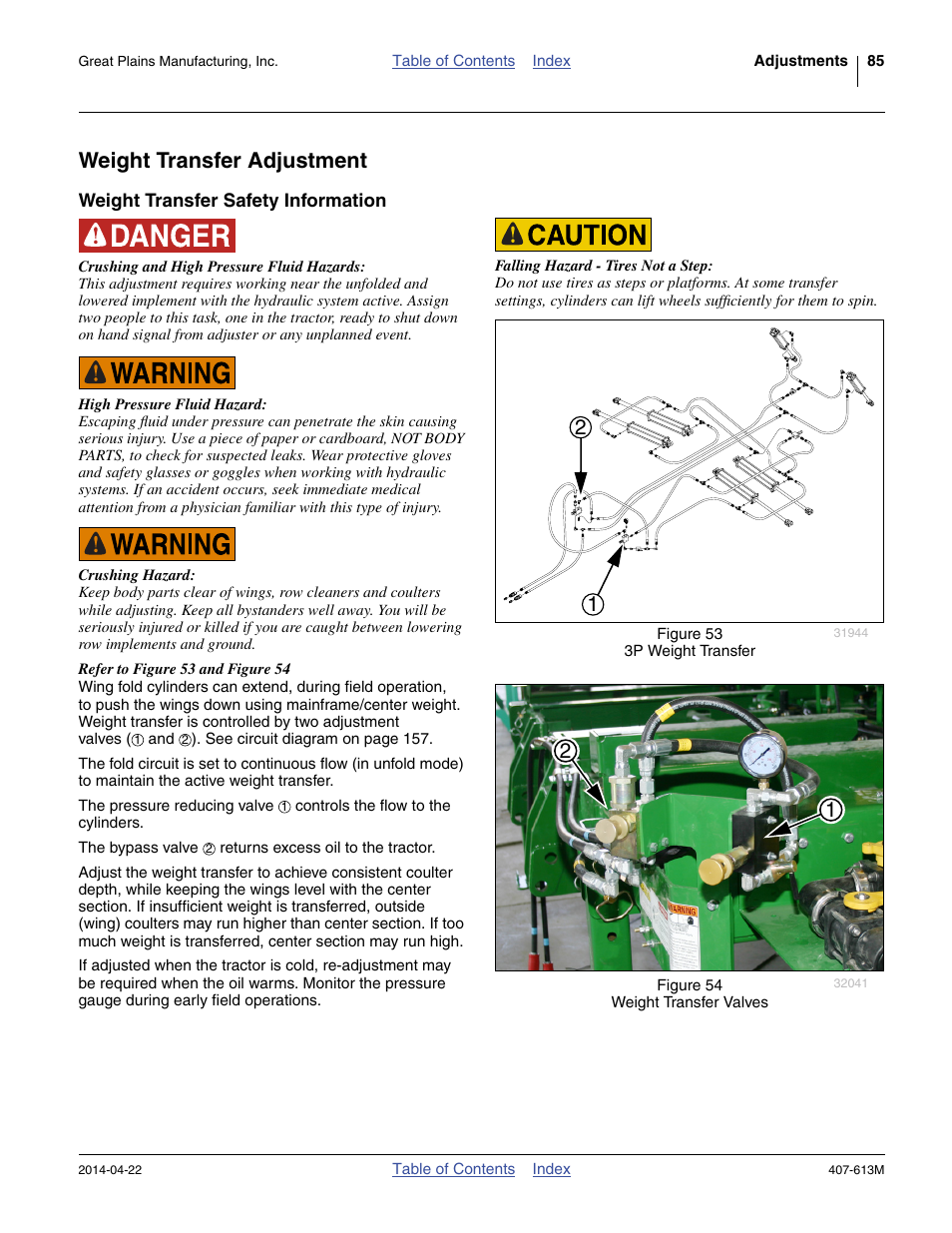 Weight transfer adjustment, Weight transfer safety information | Great Plains NP3000A Operator Manual User Manual | Page 89 / 188
