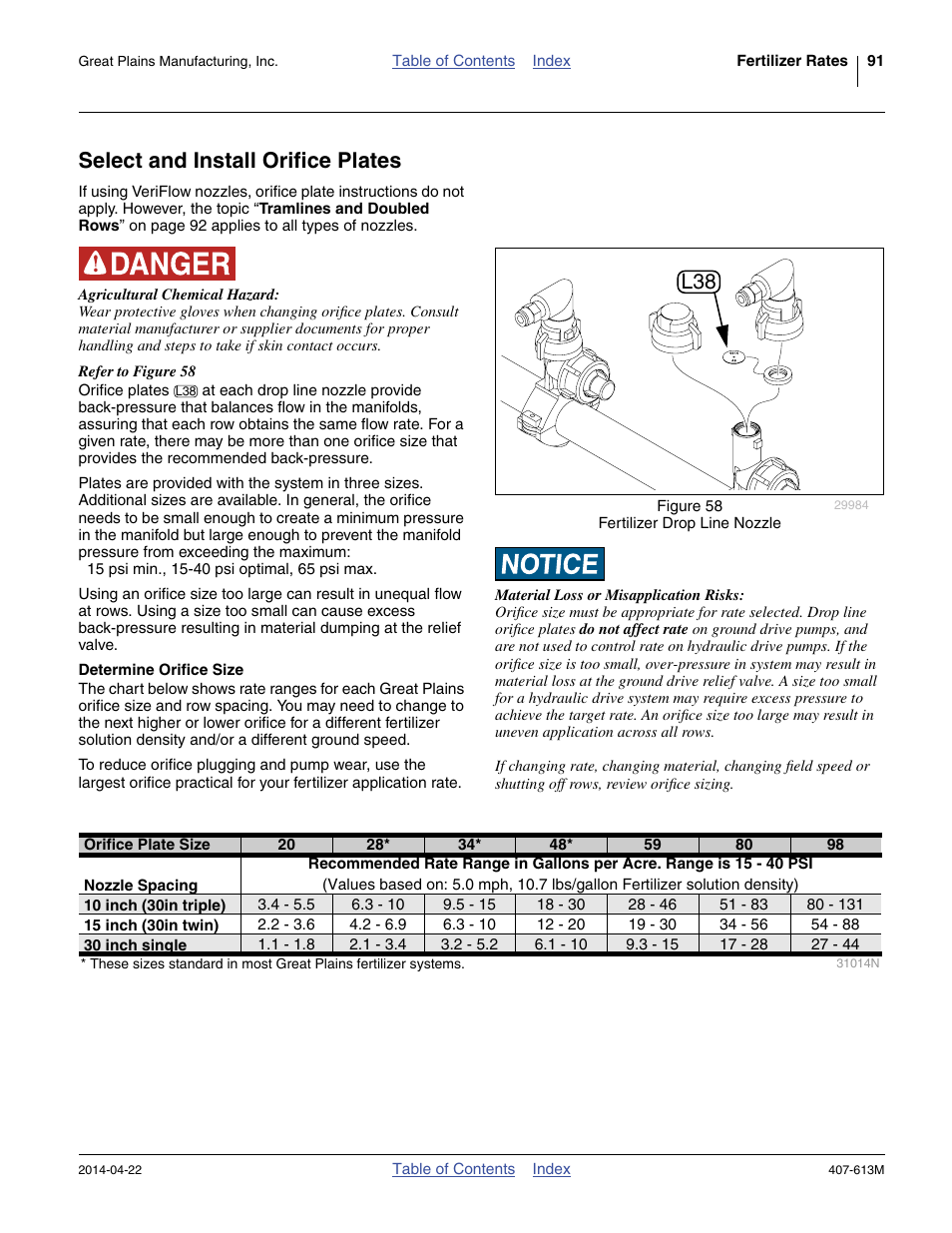 Select and install orifice plates, Determine orifice size | Great Plains NP3000A Operator Manual User Manual | Page 95 / 188