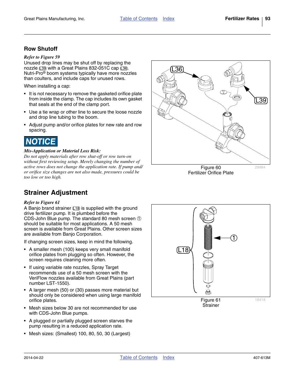 Row shutoff, Strainer adjustment, L36 l39 | Great Plains NP3000A Operator Manual User Manual | Page 97 / 188