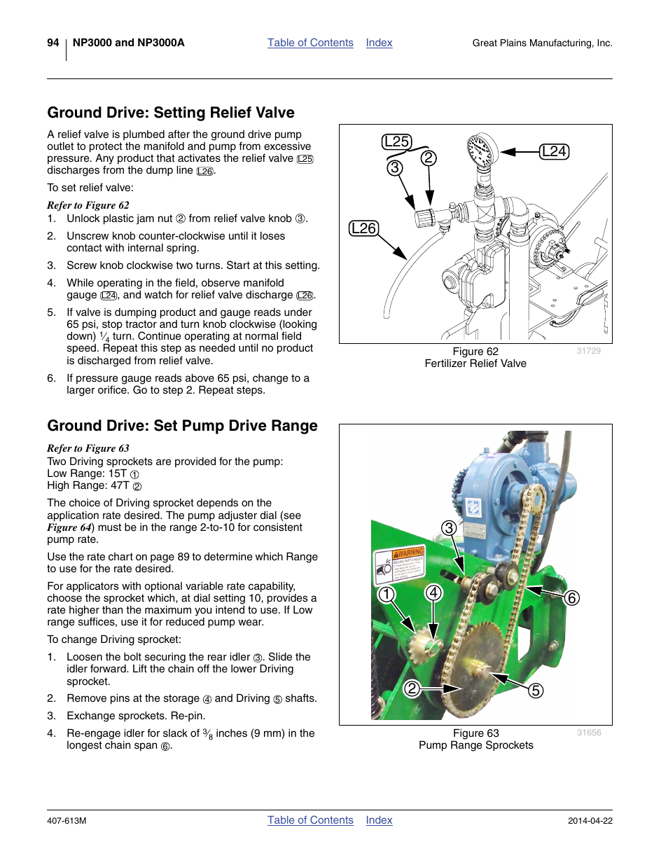 Ground drive: setting relief valve, Ground drive: set pump drive range | Great Plains NP3000A Operator Manual User Manual | Page 98 / 188