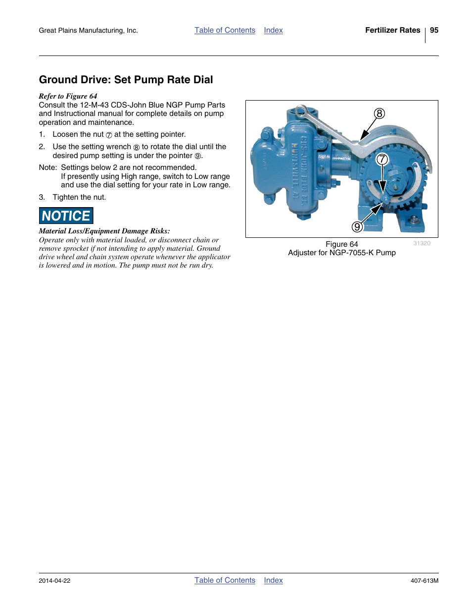 Ground drive: set pump rate dial | Great Plains NP3000A Operator Manual User Manual | Page 99 / 188