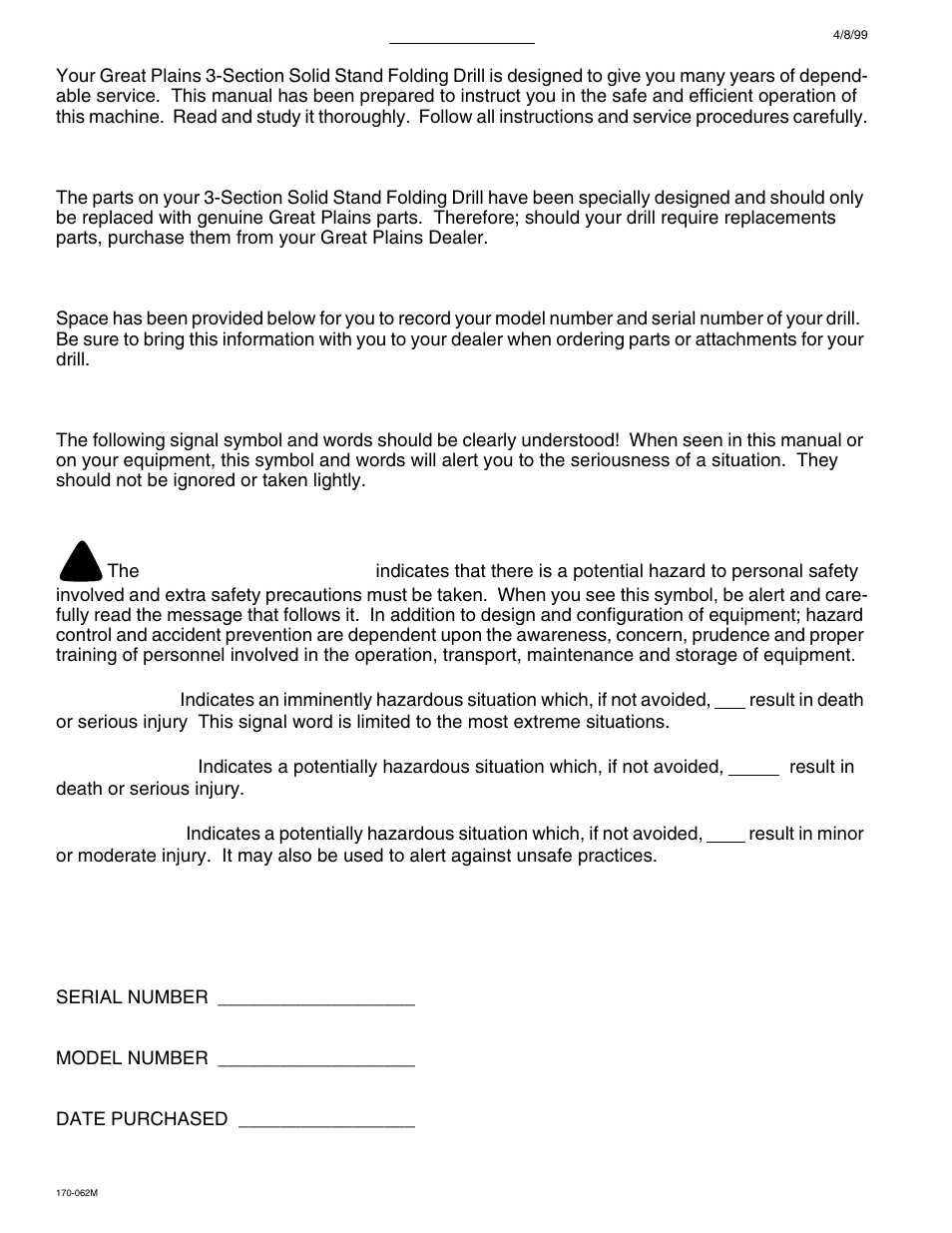 Danger, Warning, Caution | Great Plains 3SF45 Operator Manual User Manual | Page 3 / 46