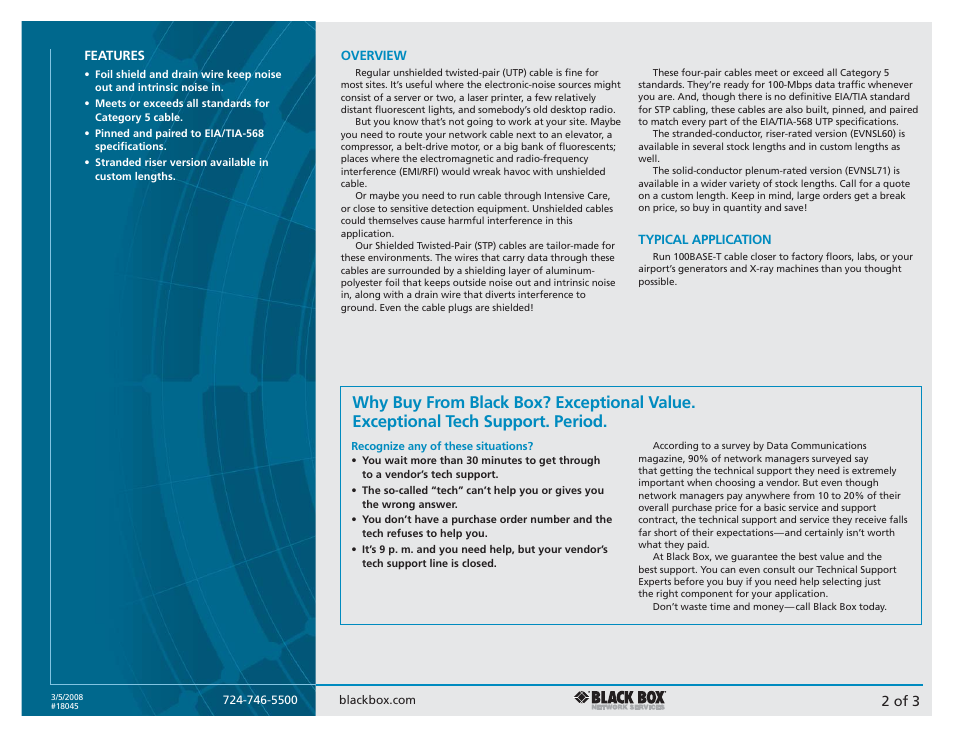 2 of 3 | Black Box CAT5 Shielded Twisted Pair (STP) Patch Cable User Manual | Page 2 / 3