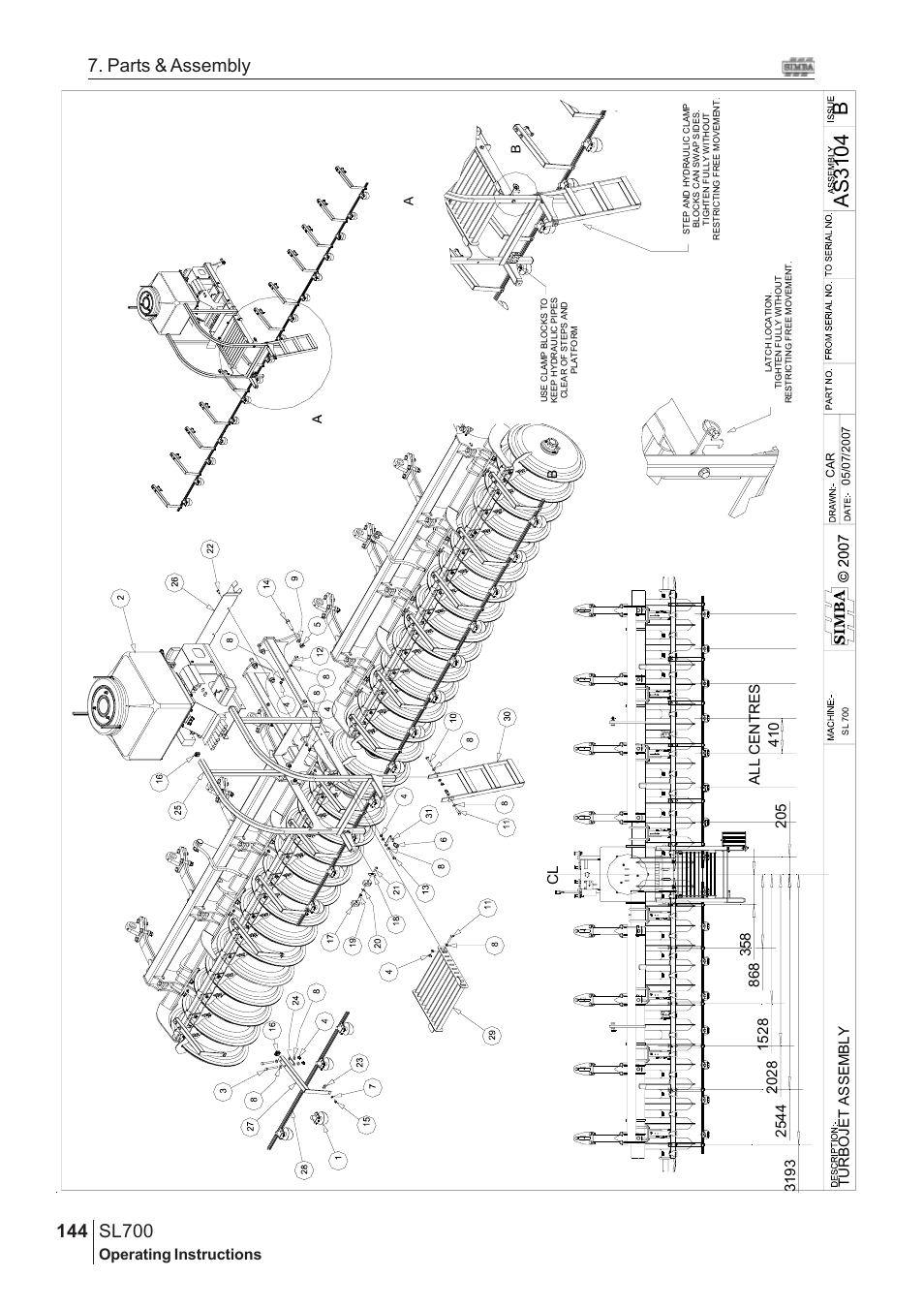 Bas 3104, Sl700, 144 7. parts & assembly | Operating instructions, 410 a ll ce nt re s | Great Plains SL700 Assembly Instructions User Manual | Page 108 / 114