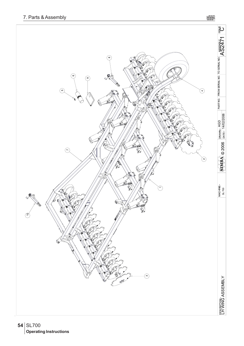 Cas 2471, Sl700, 54 7. parts & assembly | Great Plains SL700 Assembly Instructions User Manual | Page 18 / 114