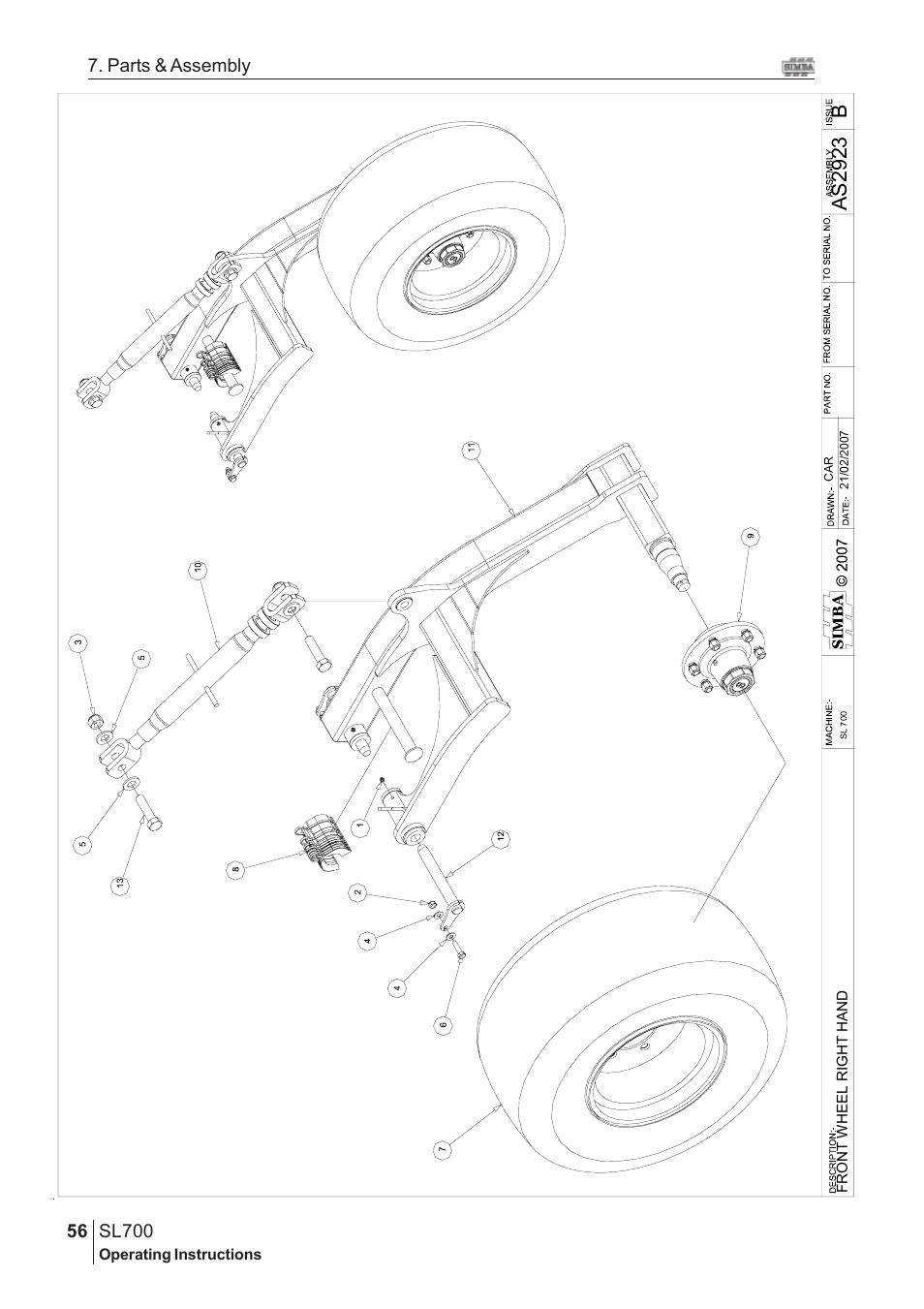 Bas2923, Sl700, 56 7. parts & assembly | Great Plains SL700 Assembly Instructions User Manual | Page 20 / 114