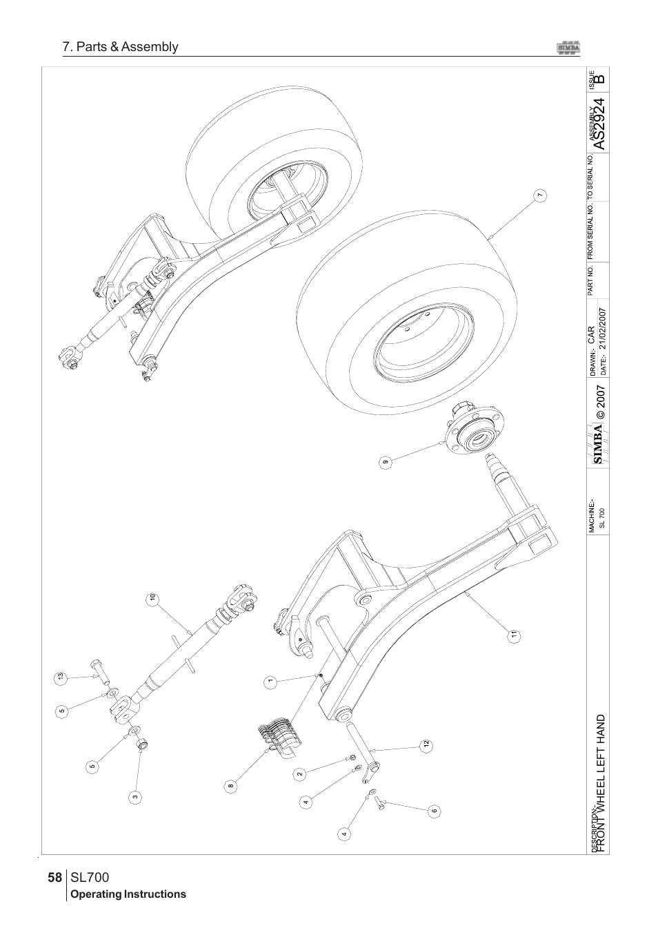 Bas 2924, Sl700, 58 7. parts & assembly | Great Plains SL700 Assembly Instructions User Manual | Page 22 / 114