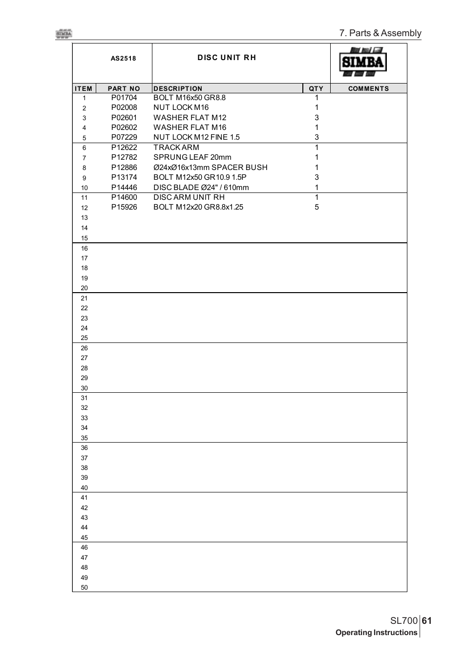 Parts & assembly | Great Plains SL700 Assembly Instructions User Manual | Page 25 / 114