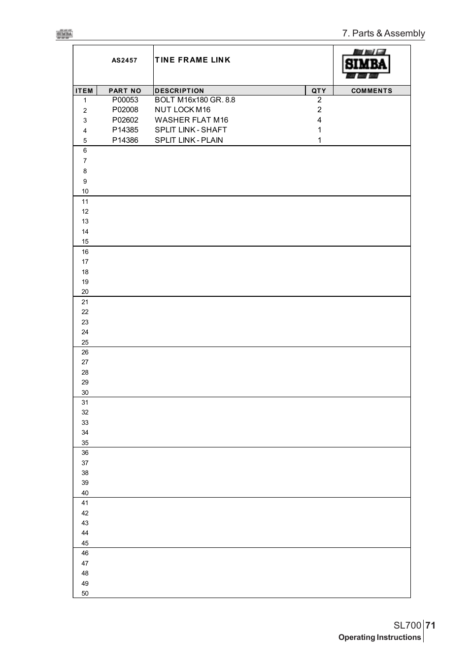 Parts & assembly | Great Plains SL700 Assembly Instructions User Manual | Page 35 / 114