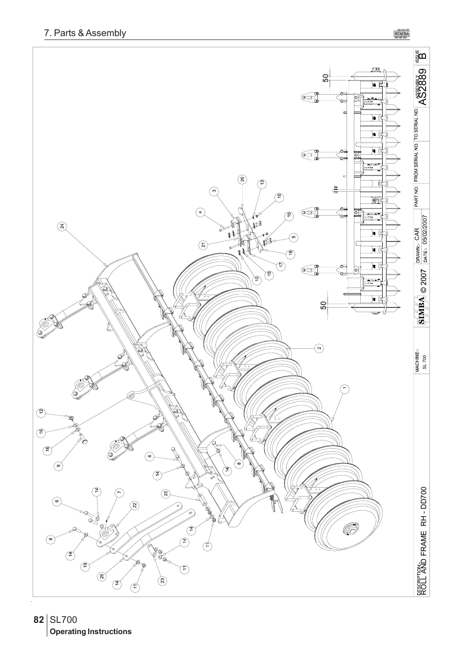 Bas2 889, Sl700, 82 7. parts & assembly | Great Plains SL700 Assembly Instructions User Manual | Page 46 / 114