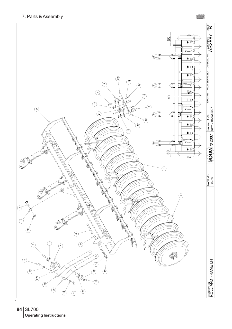 Bas 28 87, Sl700, 84 7. parts & assembly | Great Plains SL700 Assembly Instructions User Manual | Page 48 / 114