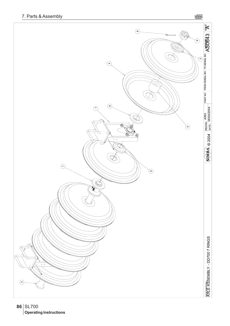 Aas0643, Sl700, 86 7. parts & assembly | Great Plains SL700 Assembly Instructions User Manual | Page 50 / 114