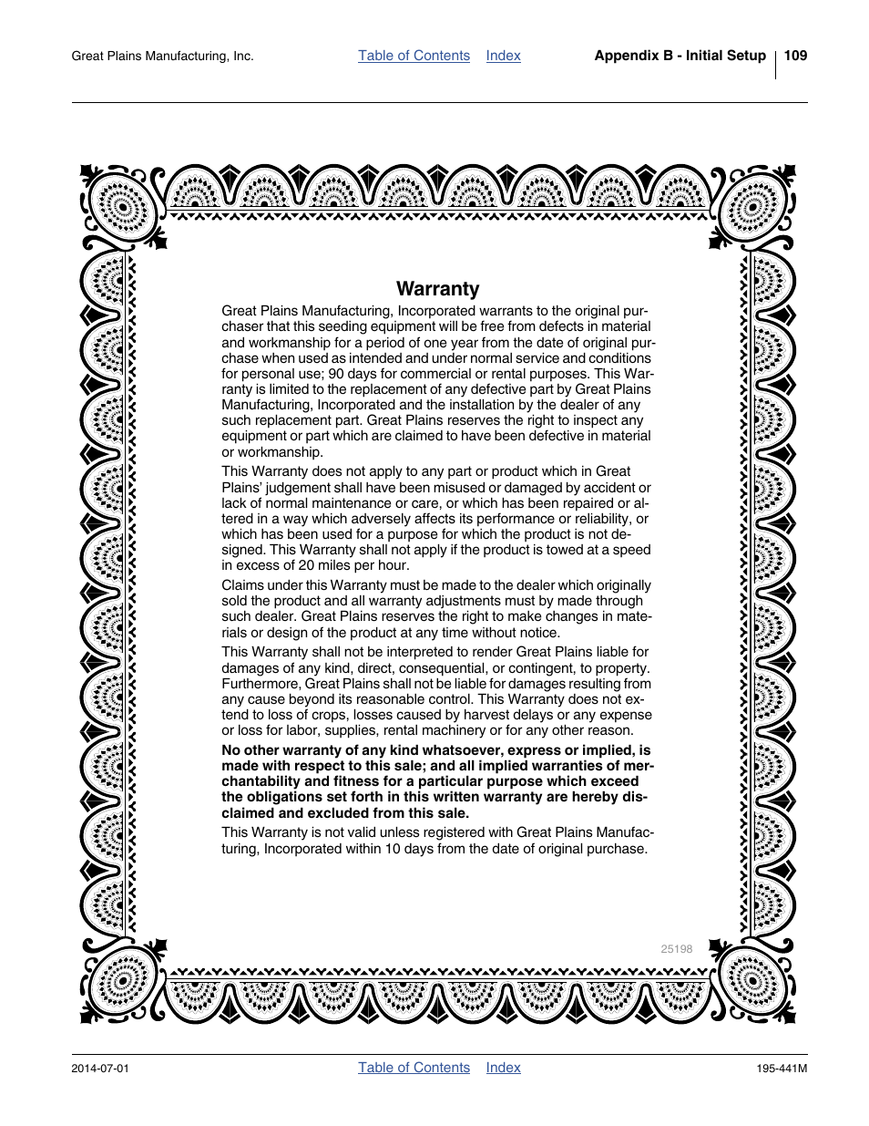 Warranty | Great Plains 3S-3000HDF Operator Manual v1 User Manual | Page 113 / 120