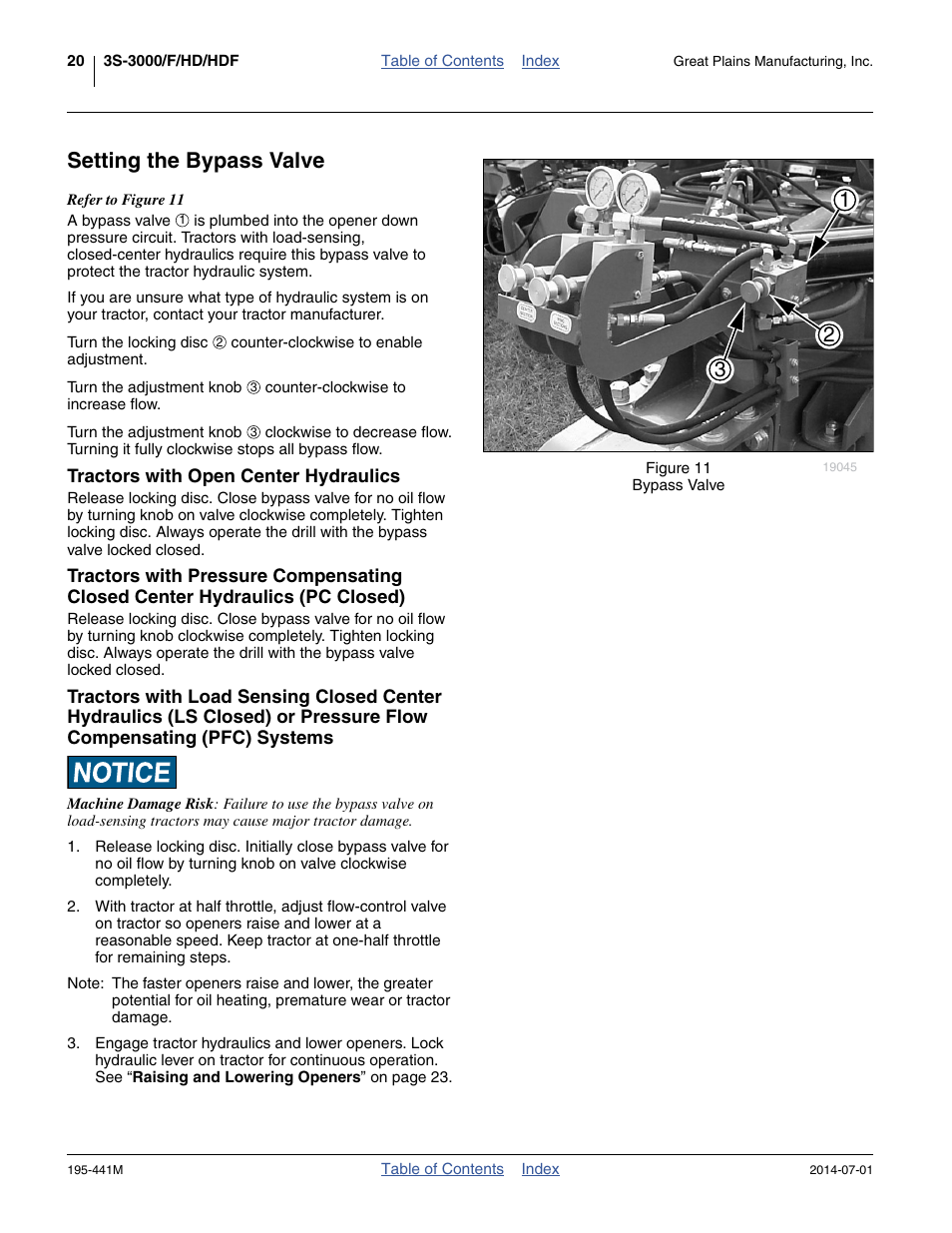 Setting the bypass valve, Tractors with open center hydraulics | Great Plains 3S-3000HDF Operator Manual v1 User Manual | Page 24 / 120