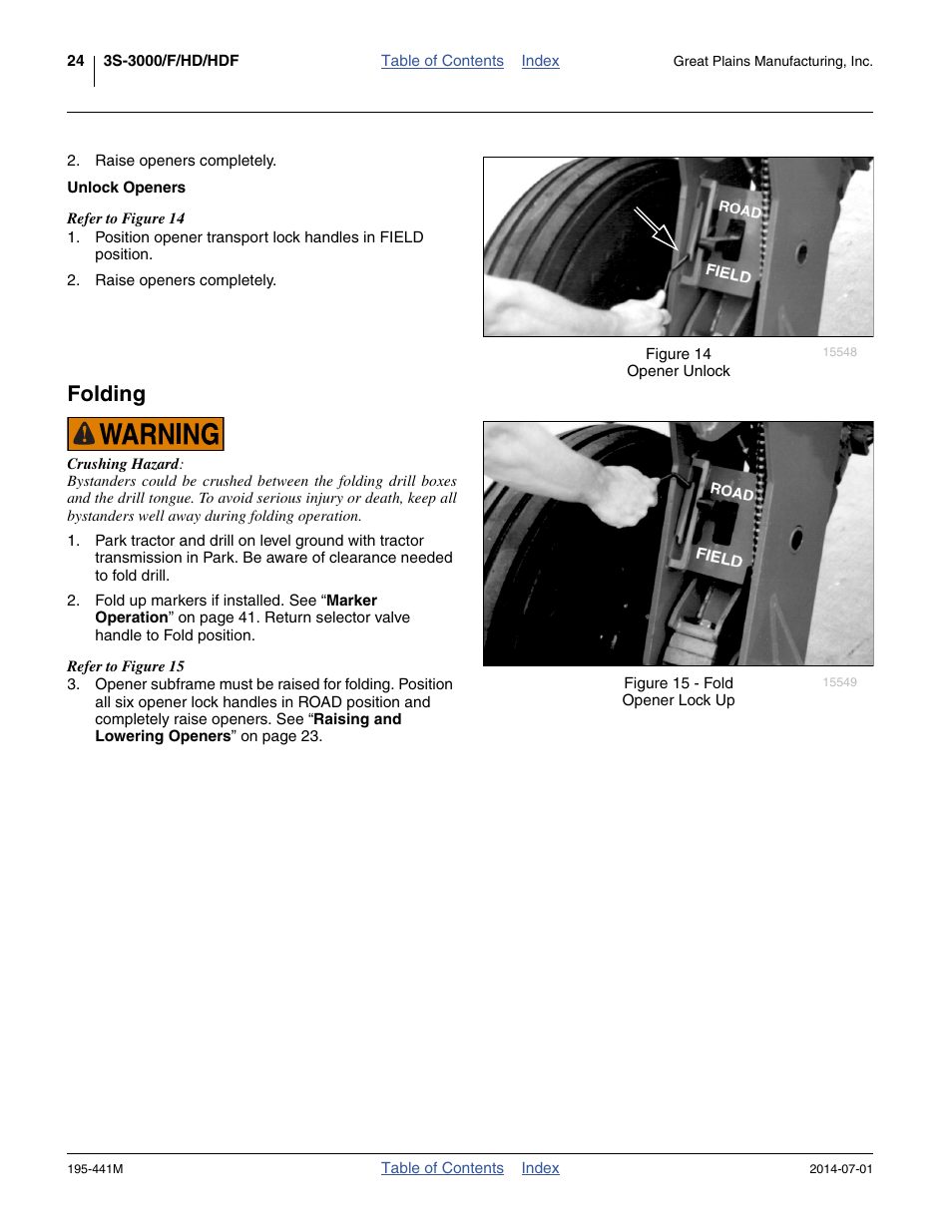 Unlock openers, Folding | Great Plains 3S-3000HDF Operator Manual v1 User Manual | Page 28 / 120