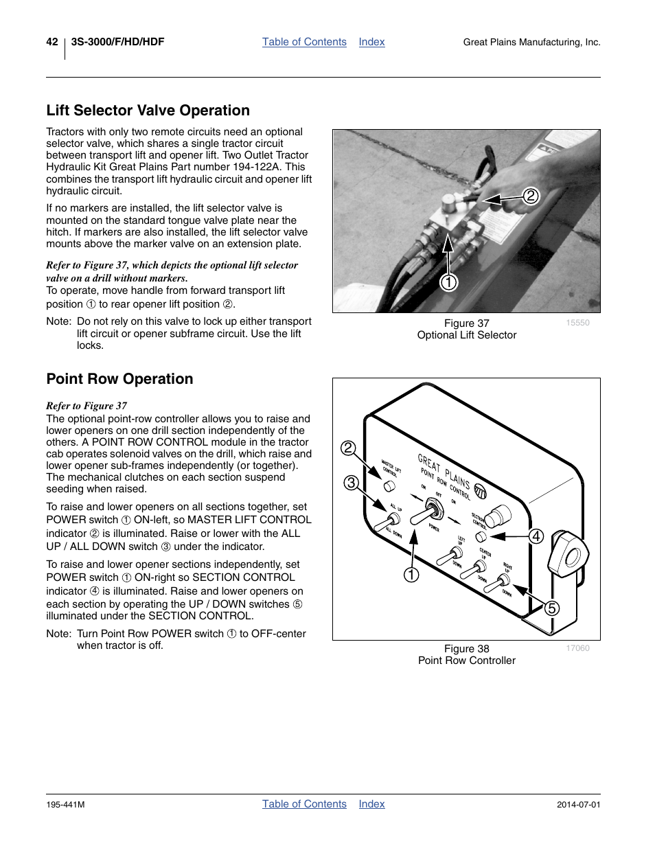 Lift selector valve operation, Point row operation, Lift selector valve operation point row operation | Great Plains 3S-3000HDF Operator Manual v1 User Manual | Page 46 / 120