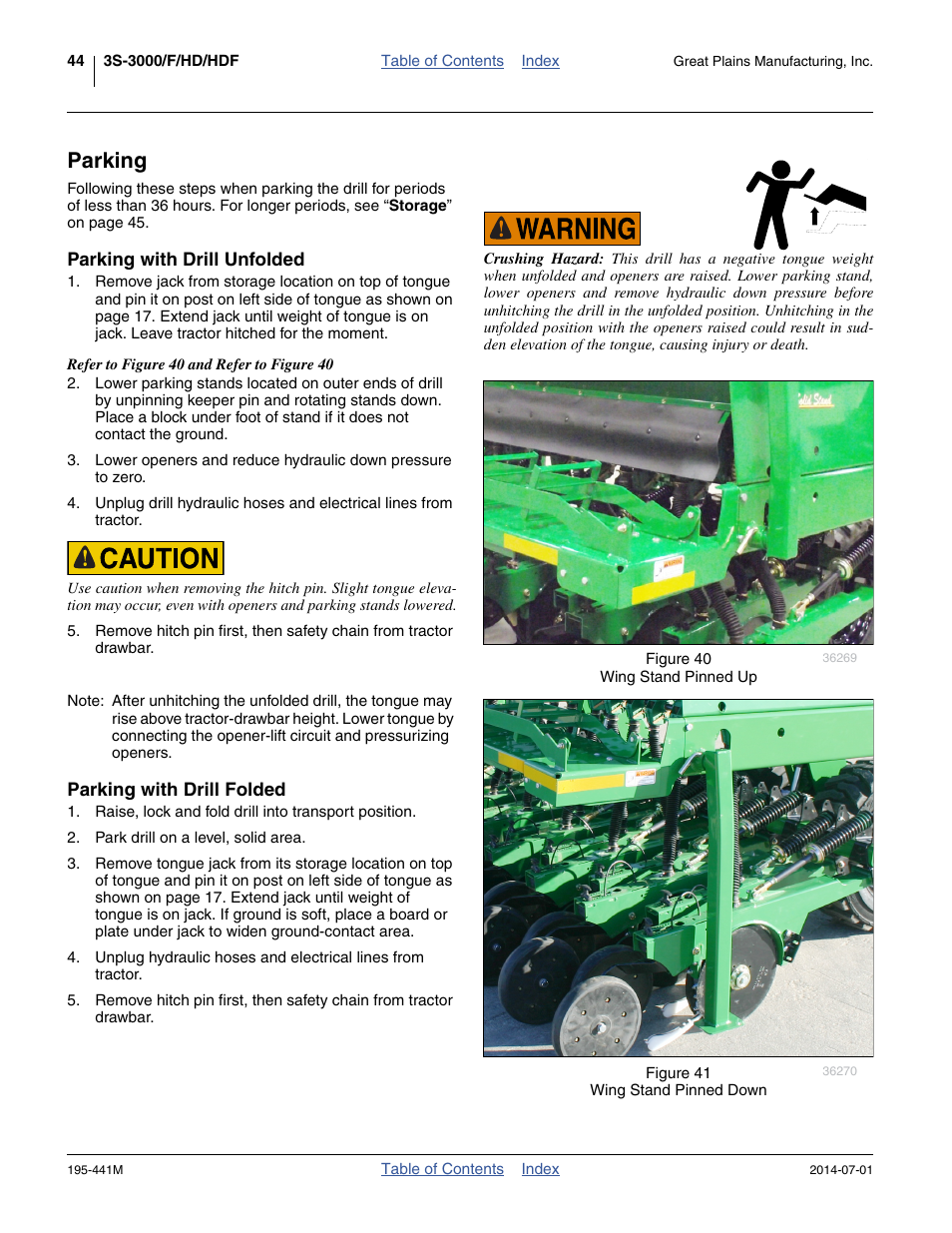 Parking, Parking with drill unfolded, Parking with drill folded | Great Plains 3S-3000HDF Operator Manual v1 User Manual | Page 48 / 120
