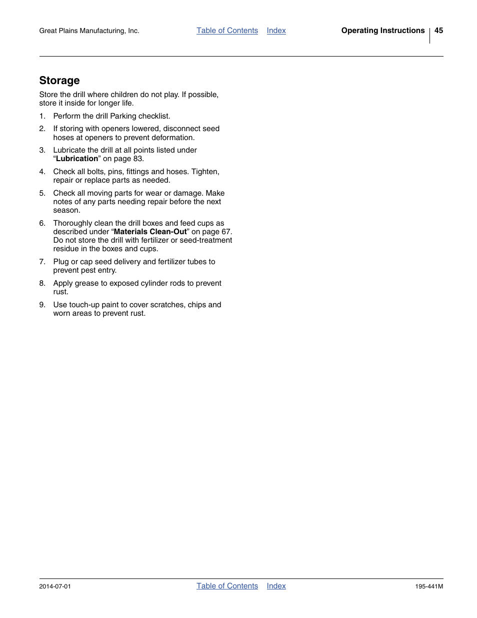 Storage | Great Plains 3S-3000HDF Operator Manual v1 User Manual | Page 49 / 120