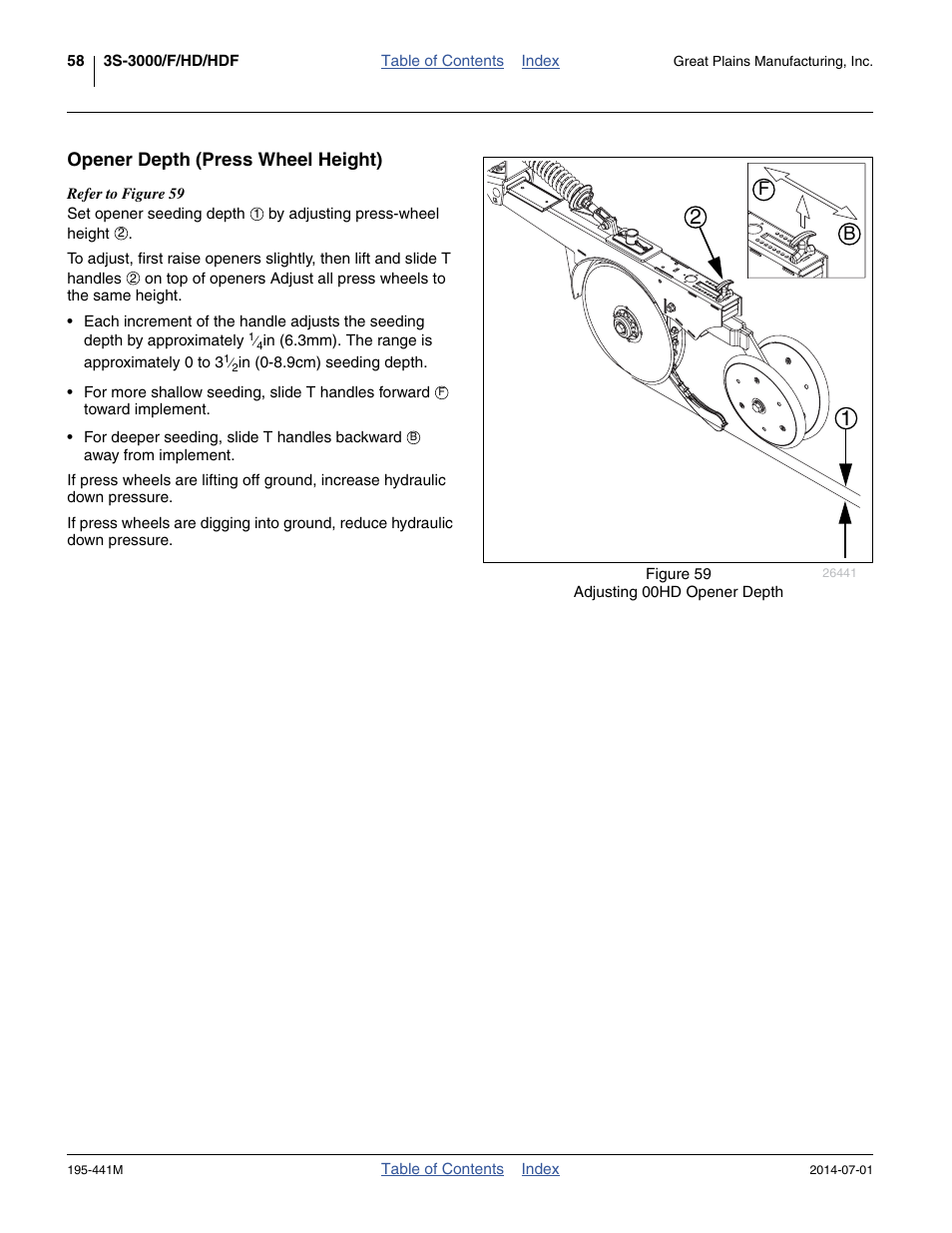 Opener depth (press wheel height) | Great Plains 3S-3000HDF Operator Manual v1 User Manual | Page 62 / 120