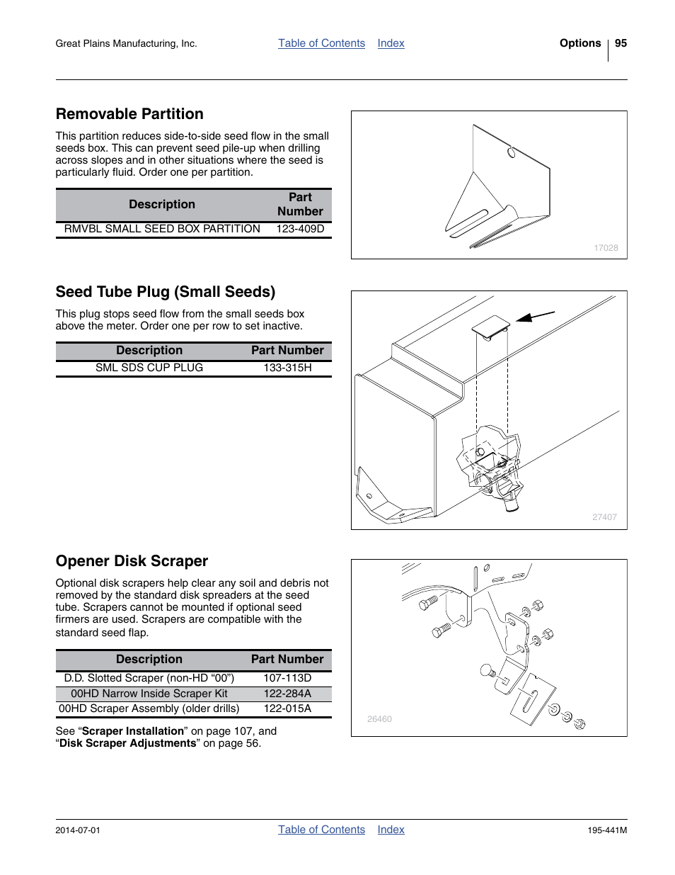 Removable partition, Seed tube plug (small seeds), Opener disk scraper | Great Plains 3S-3000HDF Operator Manual v1 User Manual | Page 99 / 120