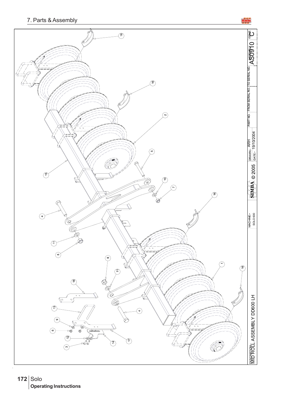 Ca s 0 910, Solo, 172 7. parts & assembly | Great Plains Solo 2007 Assembly Instructions User Manual | Page 132 / 184