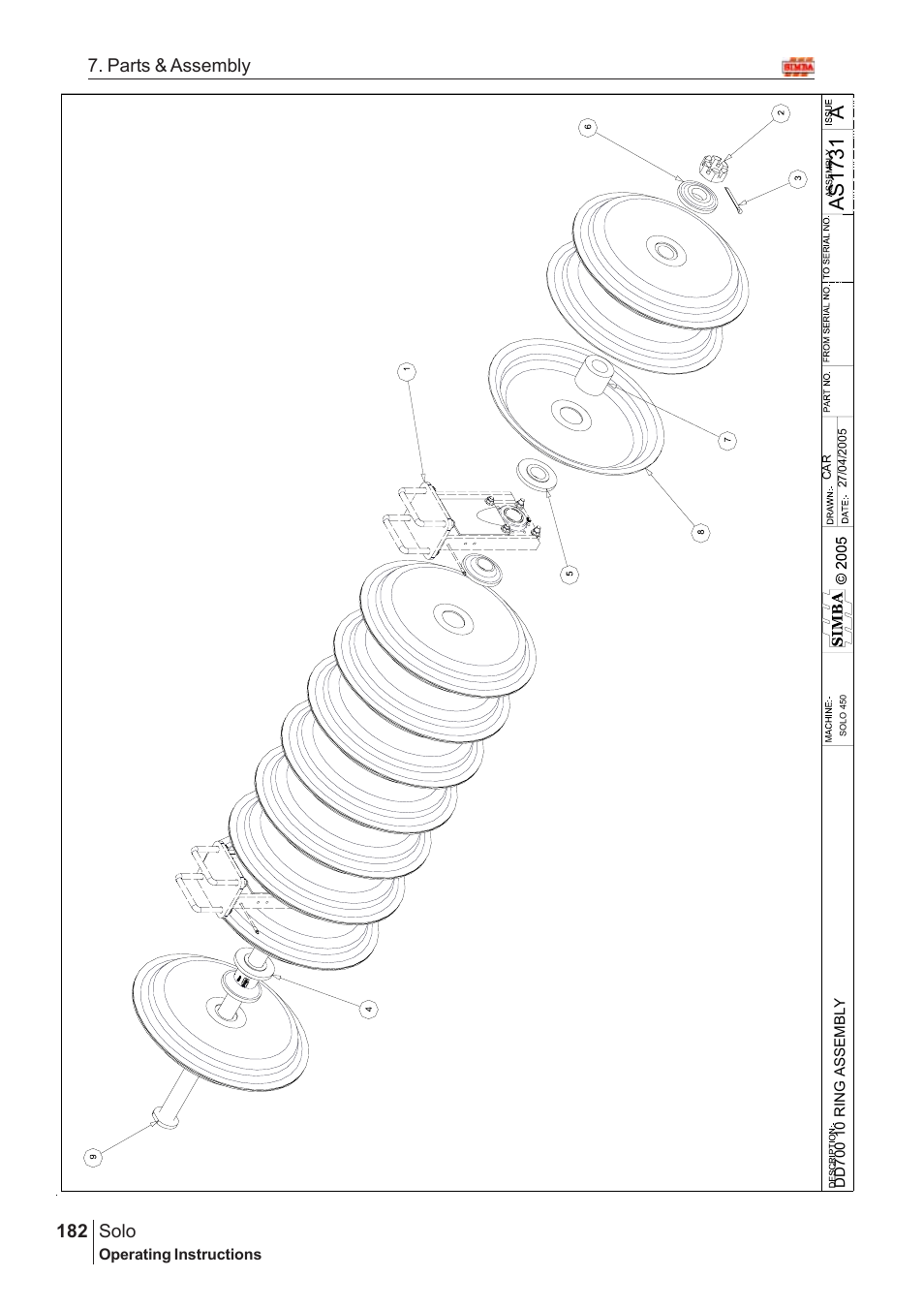 Aas17 3 1, Solo, 182 7. parts & assembly | Great Plains Solo 2007 Assembly Instructions User Manual | Page 142 / 184
