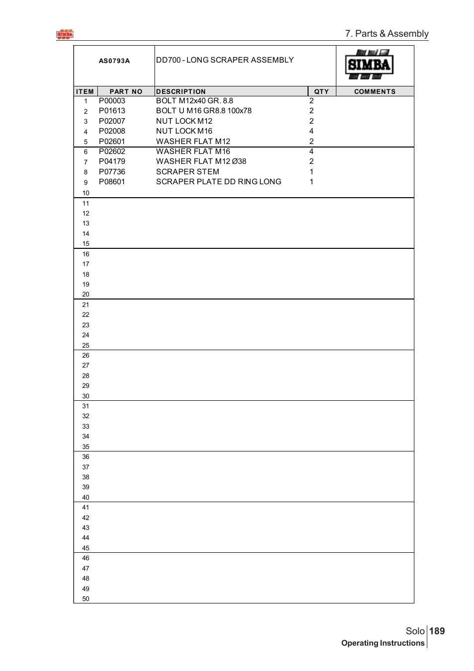 189 solo, Parts & assembly | Great Plains Solo 2007 Assembly Instructions User Manual | Page 149 / 184