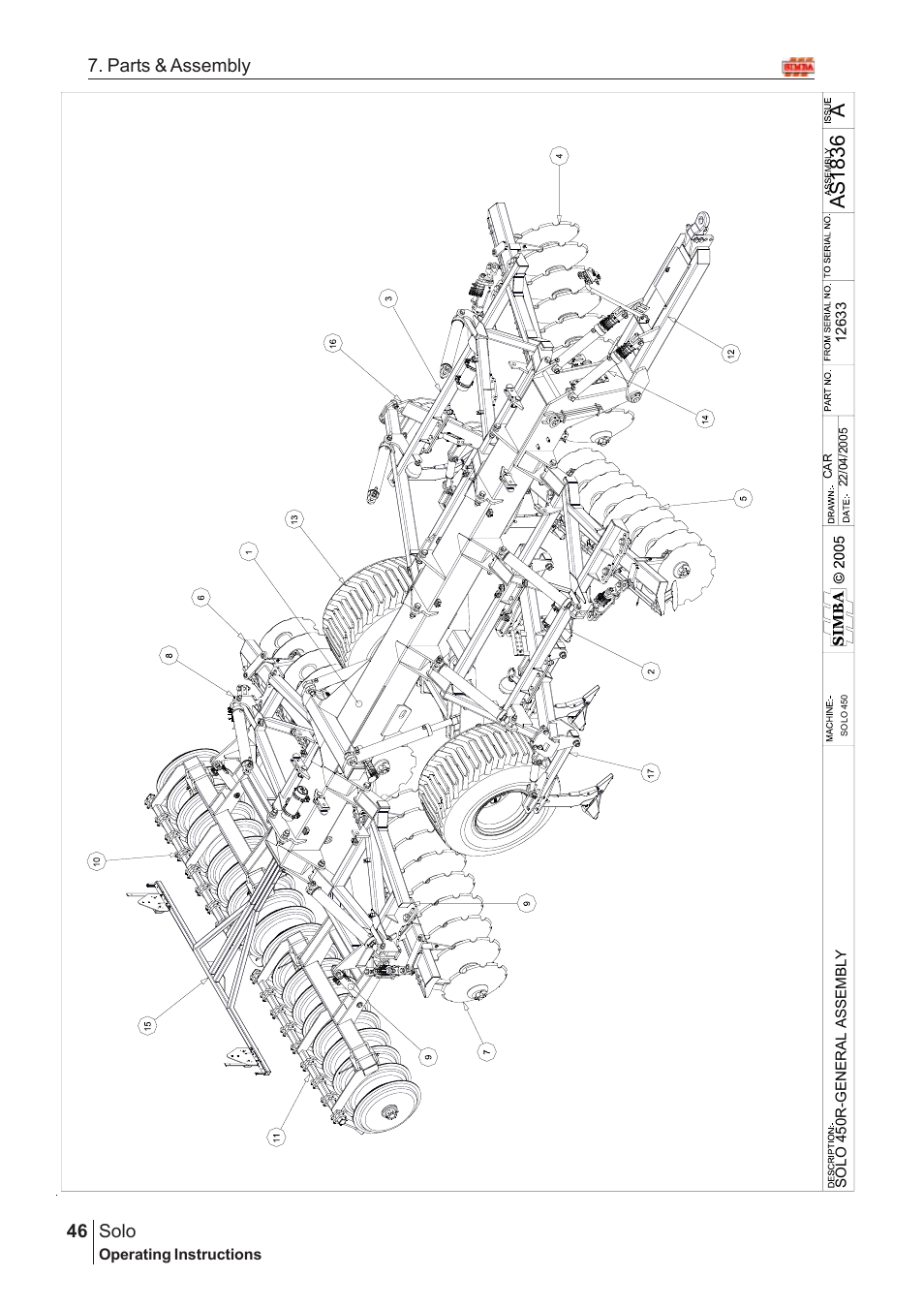 As 18 36, Solo, 46 7. parts & assembly | Great Plains Solo 2007 Assembly Instructions User Manual | Page 6 / 184