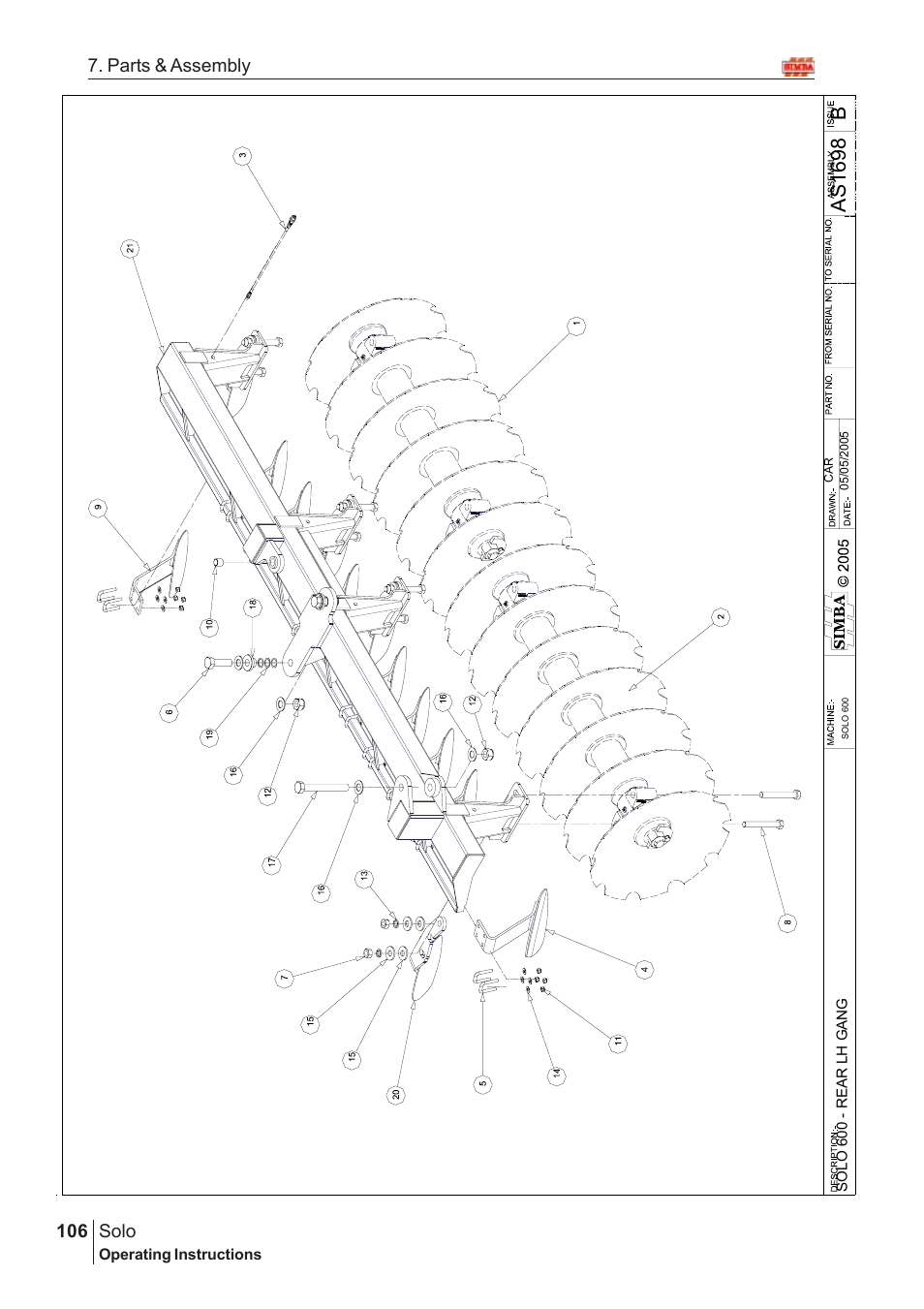 Bas16 9 8, Solo, 106 7. parts & assembly | Great Plains Solo 2007 Assembly Instructions User Manual | Page 66 / 184