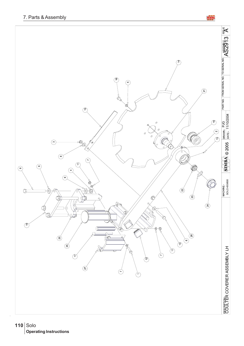 Aas2913, Solo, 110 7. parts & assembly | Great Plains Solo 2007 Assembly Instructions User Manual | Page 70 / 184