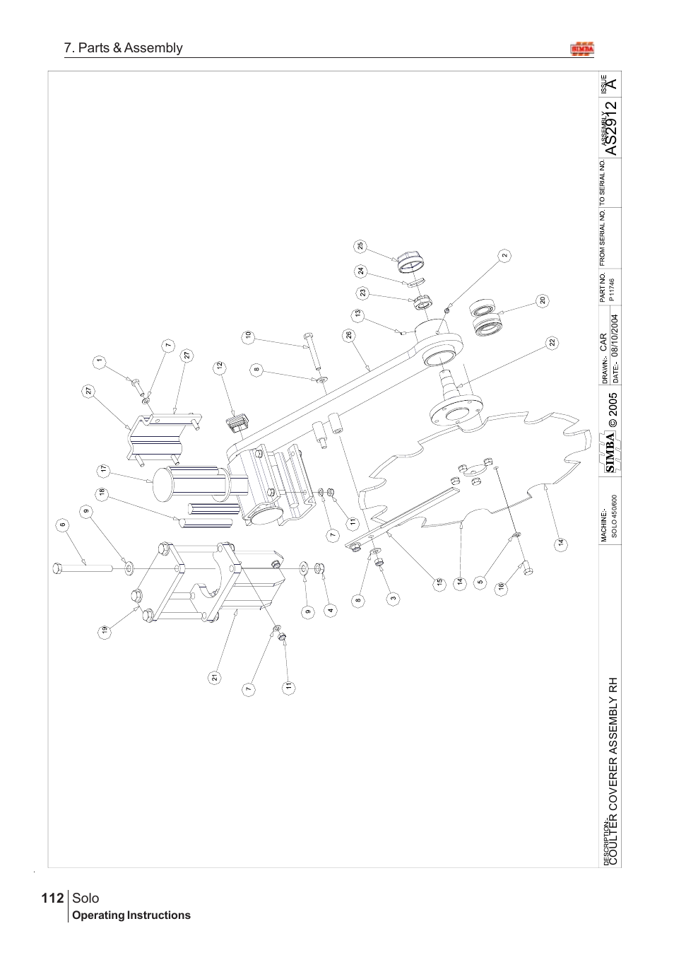 As 2912, Solo, 112 7. parts & assembly | Great Plains Solo 2007 Assembly Instructions User Manual | Page 72 / 184