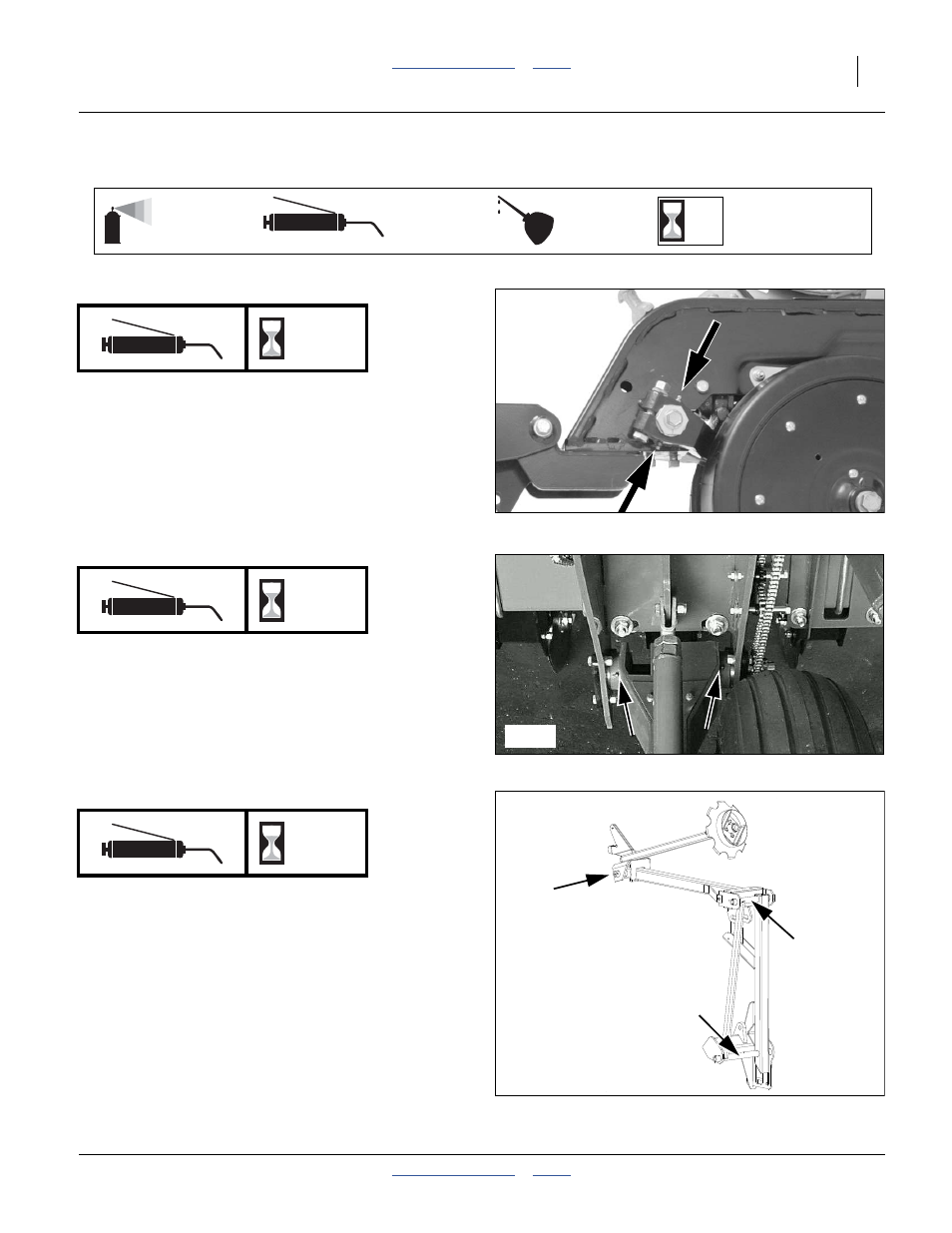 Lubrication, Opener side wheel bushing, Gauge wheel arm pivots | Marker hinges (option) | Great Plains 2525A Operator Manual User Manual | Page 81 / 116