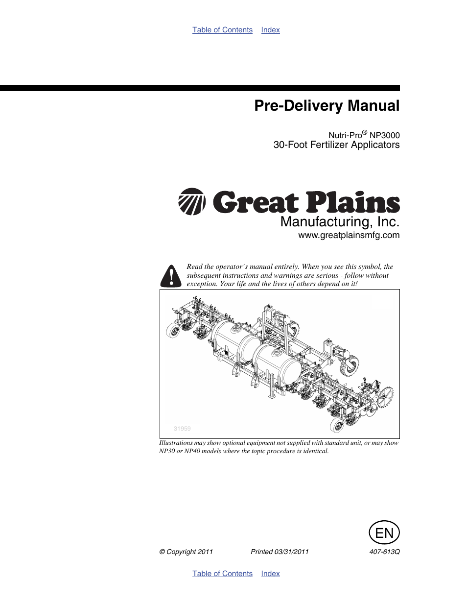 Great Plains NP3000A Predelivery Manual User Manual | 38 pages