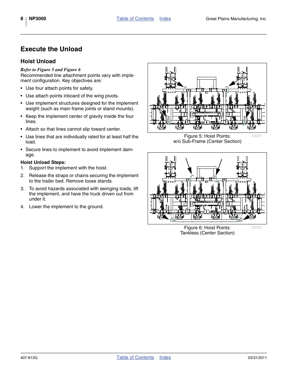 Execute the unload, Hoist unload, Hoist unload steps | Great Plains NP3000A Predelivery Manual User Manual | Page 12 / 38