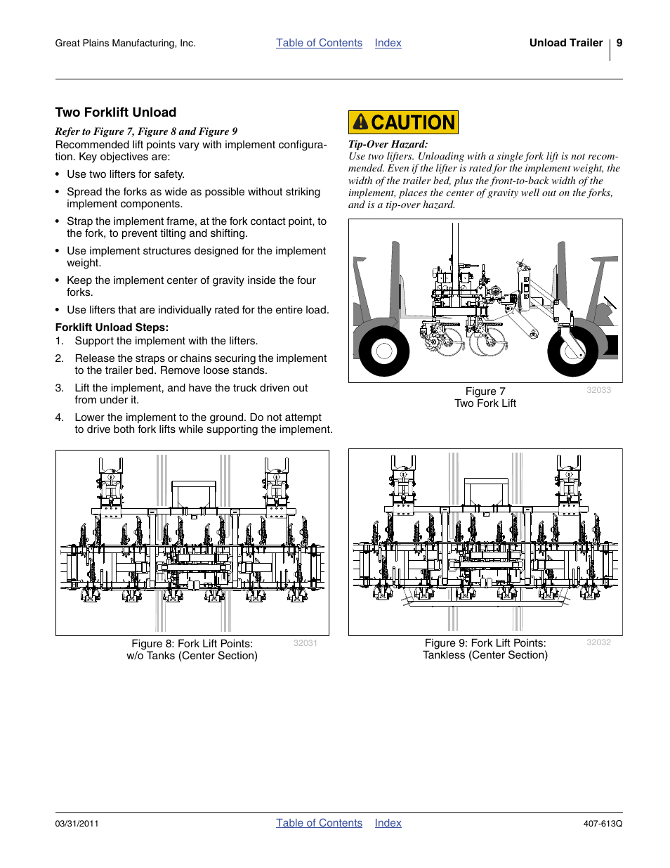 Two forklift unload, Forklift unload steps | Great Plains NP3000A Predelivery Manual User Manual | Page 13 / 38