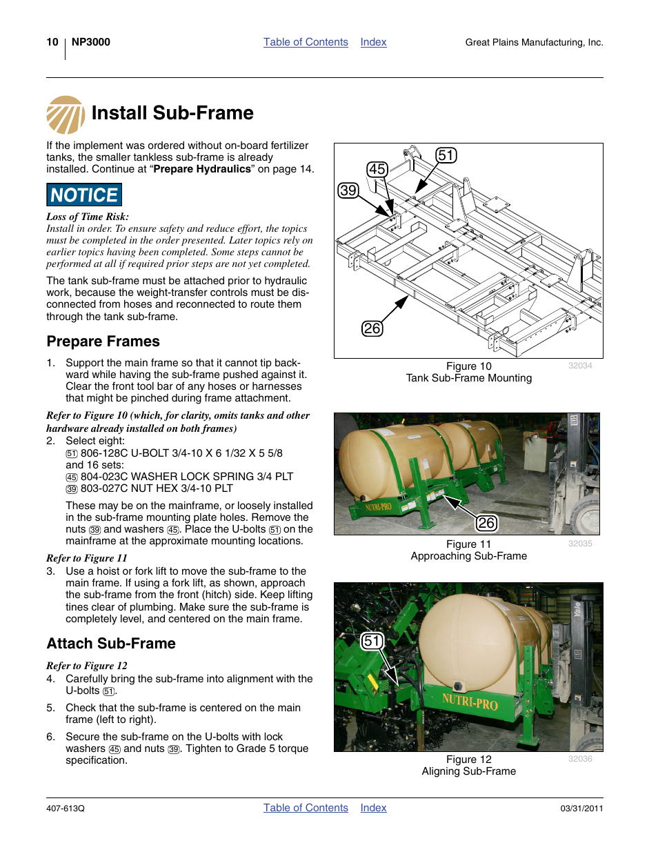Install sub-frame, Prepare frames, Attach sub-frame | Install sub-frame prepare frames attach sub-frame | Great Plains NP3000A Predelivery Manual User Manual | Page 14 / 38