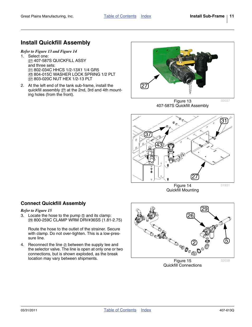 Install quickfill assembly, Connect quickfill assembly | Great Plains NP3000A Predelivery Manual User Manual | Page 15 / 38